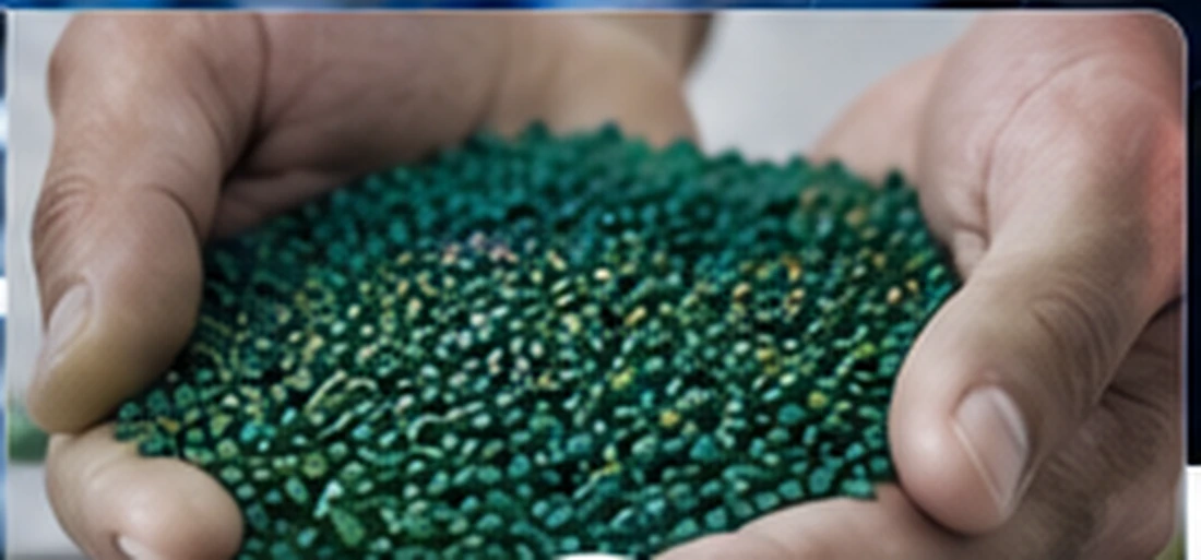 Pellets em mãos em contexto industrial